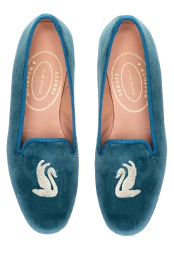 Swans Teal Velvet Slipper (Men)<Stubbs & Wootton Fashion